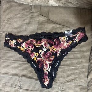 NWT Cacique Black and Pink Floral Tanga